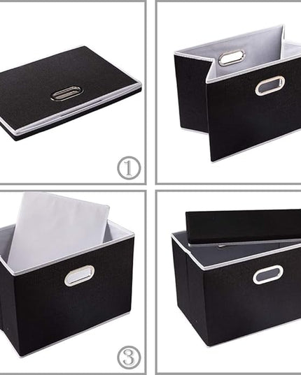 PRANDOM Foldable Storage Box with Lid [1-Pack] Fabric Collapsible Storage Bin Organizer Container Basket Cube with Cover for Home Bedroom Closet Office Nursery Black (14.9x9.8x9.8)