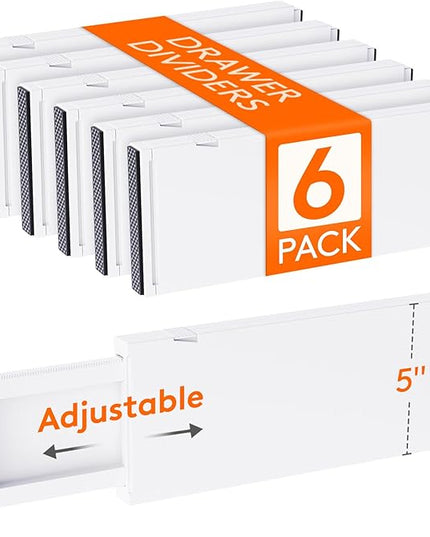 Lifewit 6 Pack Drawer Dividers 5" High, 13.5-22" Adjustable Clothes Organizers, Expandable Dresser Separators in Bedroom/Bathroom/Kitchen/Office, PLS5