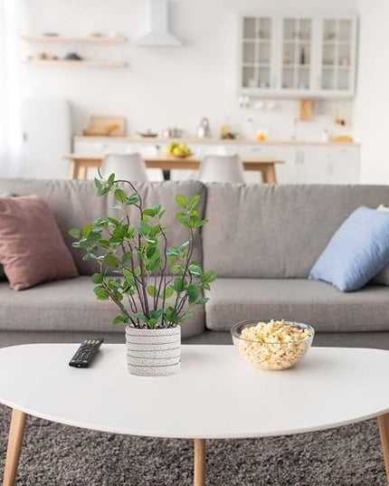 AlphaAcc 12.6" Artificial Plants Fiddle Leaf Fig Decorative Fake Plants Potted in White Round Concrete Planter Realistic Faux Plants Potted for Living Room Kitchen Bedroom Office and Tabletop Decor