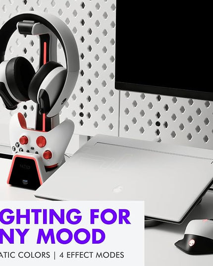 Tilted Nation Gaming Headset and Controller Stand | Premium PS5 Accessories (Clean Space with Charging Station) Headphone and Controller Holder for Desk, PlayStation 5, Xbox Game,