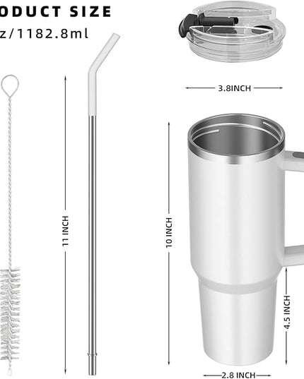 40 oz tumbler with handle and straw,Double Wall Vacuum Reusable Stainless Steel Insulated Water Bottle,With Leak Proof lid and Straw for Iced or Cold Beverages (White)