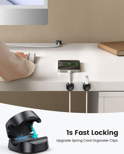 Cord Organizer [1s Lock] Spring Cable Holder Clips - Lamicall 6Pack Desk Cable Management Clips, Phone Charger Cord [Smooth Adjustable], Adhesive Wire Organizer Keeper for Nightstand Wall Car Office