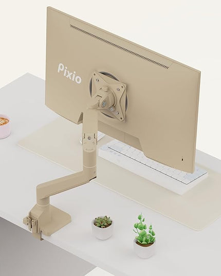 Pixio PS1S Wave Beige Single Monitor Arm Stand Desk Mount - Fits up to 32 inches Monitors and up to 19.8lbs. VESA Compatibility and Integrated Cable Management