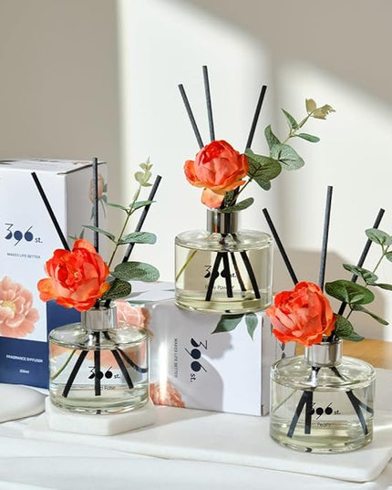 396 st. Peony Flower Reed Diffuser, Black Cherry, 200ml(6.7oz) / Reed Diffuser Sets, Home Fragrance, Scented Oils, Home & Bathroom Décor