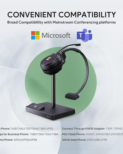 Yealink WH62 DECT Mono Teams Wireless Headset, 525 ft Range Work Headphone with 2X Noise Canceling Mic for IP Phone and Computer, Single Ear Headset with Call Control, Ringer,13H Talk Time