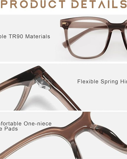 PANNER Oversized Square Blue Light Blocking Glasses for Women Men Anti Glare Reduce Eyestrain Computer Glasses