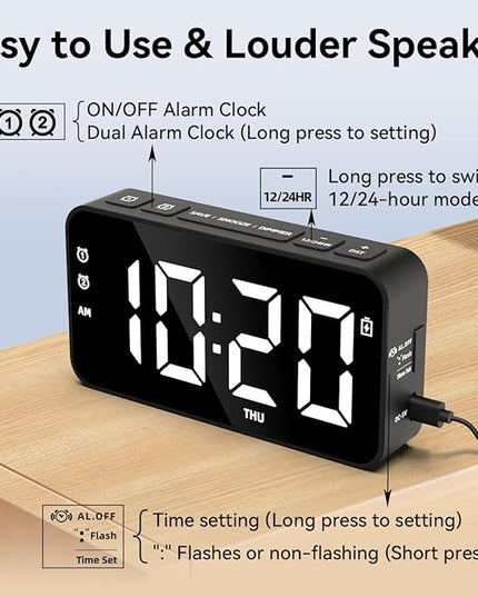 Small Digital Alarm Clocks with Rechargeable Backup Battery for Bedrooms Living Room Study Loud Bedside Desk Clock with Memory Function Dual Alarm & 3 Modes Weekends Weekdays Every Day for Kids Adults