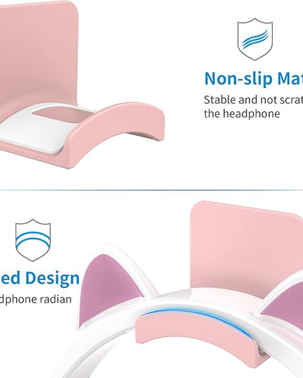 SOKUSIN Headphone Stand Headset Holder - Adhesive Gaming Earphones Hanger, Universal Desk Wall Mount Hook for All Headphone/Controller, Compatible with Beats, AirPods Max,Sony, JBL (Pink-2Pack)