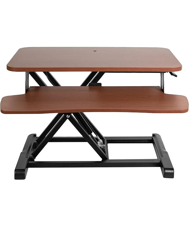 VIVO 26 inch Desk Converter, K Series, Height Adjustable Sit to Stand Riser, Dual Monitor and Laptop Workstation with Keyboard Tray, Dark Walnut Top, Black Frame, DESK-V026KA