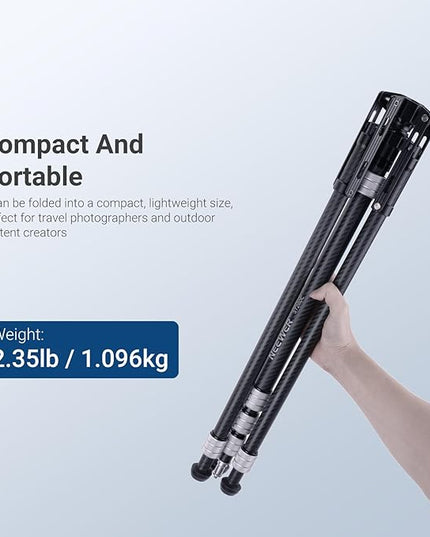 NEEWER Carbon Fiber Tripod Stand w Reversible Legs, 35"-102" Portable Lightweight Photography Light Stand for Strobe Softbox Ring Light Action Cam DSLR Streaming Recording, 6.6lb/3kg Max Load, ST260C