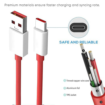 Replacement USB Type C Fast Wall Charger Charging Cable Cord for OnePlus 10 PRO 8 N10 8T 7 7T PRO 6T 5T 3 3t 5 Nord N100 Nord N200 Nord 2 Phone,OnePlus Buds Z Buds Z2 Buds Pro Earbuds (Red)