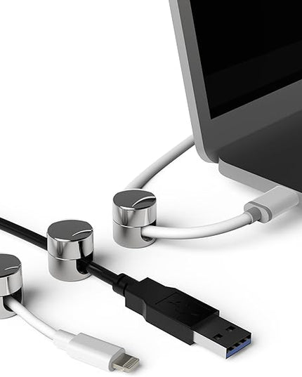 Cable Anchors for Desk Organization | Premium Aluminum Cord Organizers | Charger + Cable Management Clips for Home & Office | Stylish, Sturdy, & Functional | (3 Pack) (Silver)