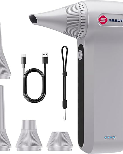 Seauto Electric Air Duster, 110,000 RPM Brushless Motor, Cordless Compressed Air Can Alternative, 3-Gear Powerful Blower for Computer Keyboard, PC Cleaning,Full-Size Appliance,Car,Home and Outdoor