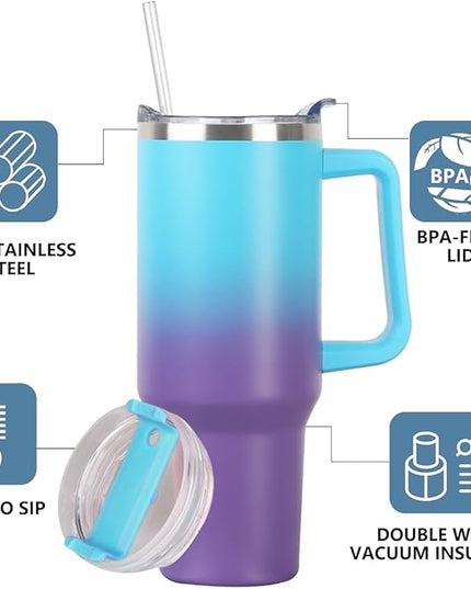 SYACOT 40 oz Tumbler with Handle and Straw Stainless Steel Insulated Tumbler Leak Proof Lid and Straw Lid Reusable Travel Mug Coffee Mug Cup Dishwasher Safe Keep Drinks Cold and Hot (Amethyst)