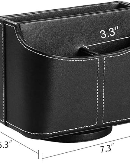 Arniche PU Leather Remote Control Holder,360 Degree Spinning Desk TV Remote Caddy,Desk Organizers and Accessories,for Controller,Media,Mail,Calculator,Mobile Phone,Pen Storage Holder(Black)
