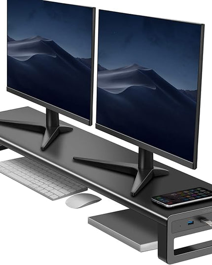 Vaydeer Dual Monitor Stand Computer Riser with USB 3.0 Hub Ports, Double Metal Stand for 2 Computer, TV, PC, Printer, Multi Media Speaker, Multifunctional Desktop Organizer