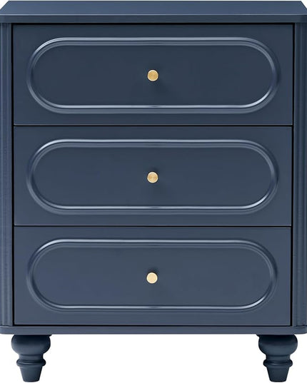 3 Drawer Fluted Dresser for Bedroom Set of 2, Mid Century Modern Chest of Drawers, Wood Storage Small Dresser Organizer for Bedroom Living Room Hallway Closet, Blue