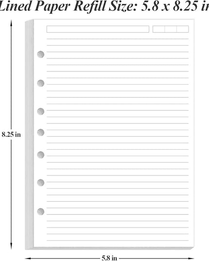 7-Hole Lined Paper Refills for Mini Binder - 100 Sheets/200 Pages Loose Leaf Line Paper, 100gsm Ruled White Pages, Desk Size 4, 5.8" x 8.5"