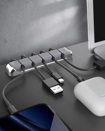 AHASTYLE Cable Organizer Holder 5 Slots Desktop Cord Wire Clips Keeper for Organizing USB Cable/Power Cord/Wire Home Office and Car (Grey)