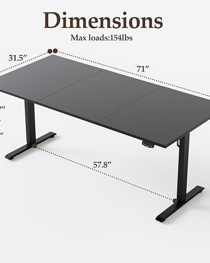 Klicelor 71 Inch Large Electric Standing Desk, Height Adjustable Office Desk, Sit Stand Up Computer Gaming Desk with Memory Preset, Three-Piece Desktop, Black