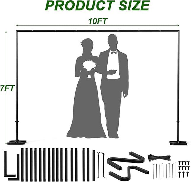 Backdrop Stand,10x7Ft Photo Backdrop Stand Photo Video Studio,Heavy Duty Square Backdrop Stand for Parties Wedding Photography Baby Shower Festival Decoration,Black