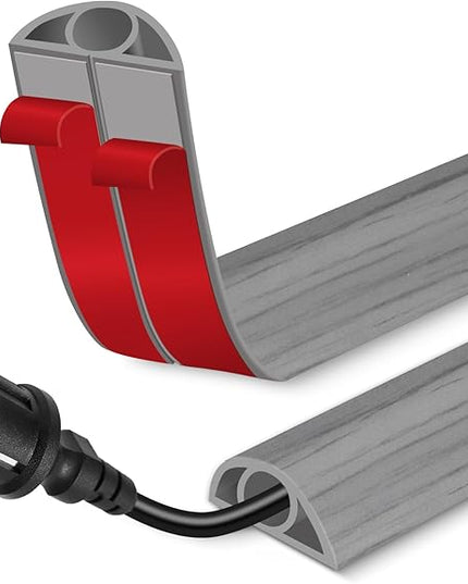 Floor Cord Cover for Wires on Floor Self Adhesive Cord Hider Floor Cable Management Wire Covers for Cords Protector Prevent Cable Trips Cord Cavity W 0.32" x H 0.32", Gray Wood, 10Ft