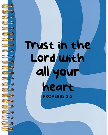 Abstract Blue Christian Spiral Journal Notebook 5.5x8.3in, Trust in the Lord with All Your Heart Bible Journal, Inspirational Religious Notebooks for Note Taking, Hardcover Notebook