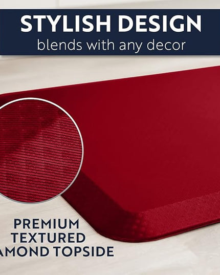 KANGAROO Thick Ergonomic Anti Fatigue Mats for Kitchen Floor, 48x20, Cushioned Standing Office Desk Mat, Waterproof Scratch Resistant Topside, Supportive All Day Comfort Padded Foam Rugs, Red