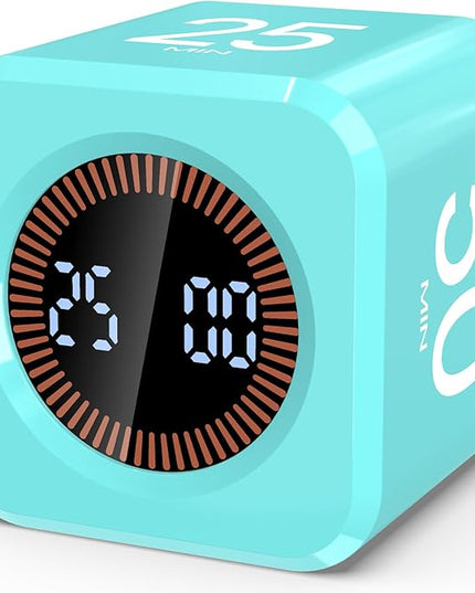 Digital Pomodoro Timer Cube 5/10/25/50min, Visual Productivity Flip Timer for Kids Classroom Desk, Custom Countdown, Silent and Sound Mode for ADHD Study Work Game Kitchen (Mint Green)