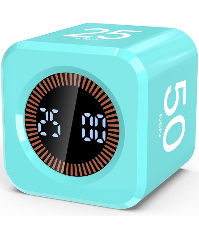 Digital Pomodoro Timer Cube 5/10/25/50min, Visual Productivity Flip Timer for Kids Classroom Desk, Custom Countdown, Silent and Sound Mode for ADHD Study Work Game Kitchen (Mint Green)