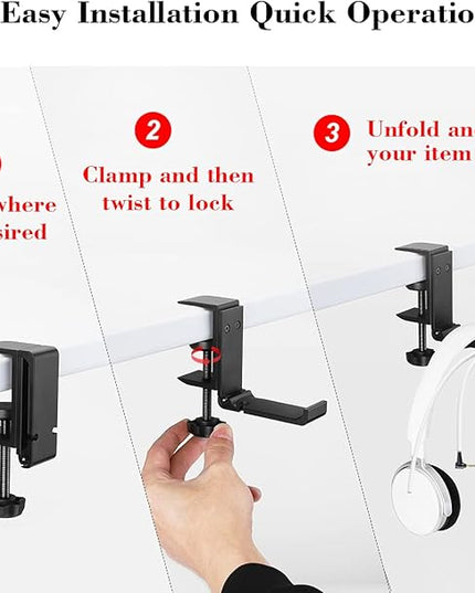 NCHONHONG Headphone Holder Under Desk Hook with Cable Organizer, Foldable Aluminum Headset Mount, Space-Saving Hanger for Most Headphones