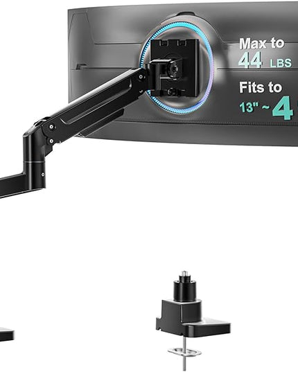 WALI Heavy Duty Monitor Arm Desk Mount for 13-49 Inch Ultrawide Screens, Single Monitor Arm with Full Motion Tilt, Swivel, Rotation, Holds up to 44 lbs, C-Clamp Mount for VESA 75/100mm (GSDM001-P)