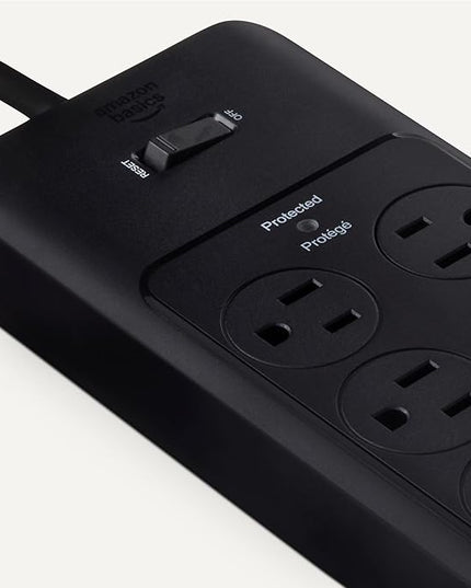 Amazon Basics 12-Outlet Surge Protector Power Strip, 4000 Joules, 8ft Extension Cord, Rectangle, for Home, Office, Gaming Room, Black