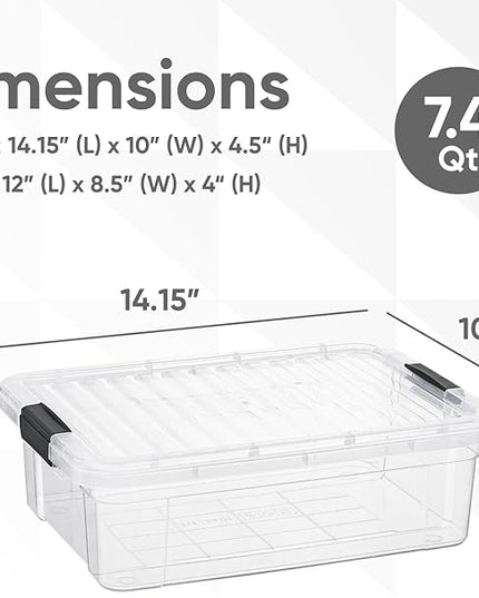 Superio Storage Bins with Lids- 6 Pack, 7.4 Qt Clear Boxes for Organizing, Stackable Plastic Containers- BPA Free, Non-Toxic, Odor Free, Organizer for Home, Office, Dorm