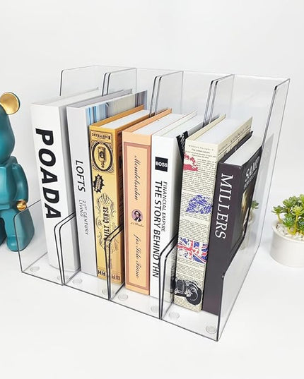 Vertical File Holder, 4 pack Clear Plastic Document Organizer and Clear Magazine Organizer, Multi-purpose Document Organizer for Home Office