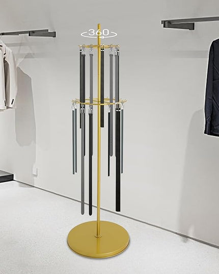 Floor Standing Belt Display Rack 66.1 Inch Metal Tie Scarf Organizer with Multi-Hook Design, Retail Clothing Display Stand for Belts Ties Scarves in Store Bedroom or Commercial Use