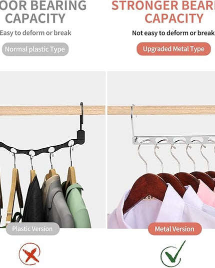 Space Saving Hangers for Clothes, 10 Pack Hanger Organizer Space Saver, Magic Metal Collapsible Closet Organizers, Multiple Hangers in One, College Dorm Room Essentials (V1.0)