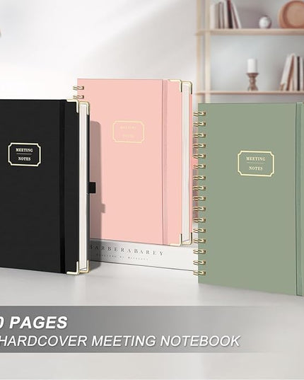 EMSHOI Meeting Notebook for Work - A5 Half Meeting Half Note Planner, 140 Pages, 100GSM Thick Paper, Hardcover, Project Organizer for Women Men Office, Business, Note Taking, 6"x8.3" - Black