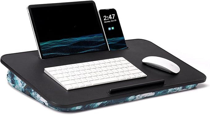 Lap Desk – L.DOCTOR Cushioned Lap Desks, Portable Laptop Desk for Bed, Couch & Floor, Washable Cushion, Built-in Phone & Tablet Slot, Fits 17.3" Laptop – Working, Writing, Gaming – Large, Blue Waves