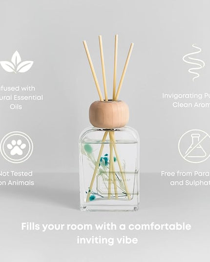 Orelune Reed Diffuser Set, 3.4 fl oz - Refreshing Home Fragrance with Sticks - Long-Lasting Scented Oil Reed Diffuser for Bedroom, Living Room, Bathroom Shelf Decor (Azure Blue Leaf)