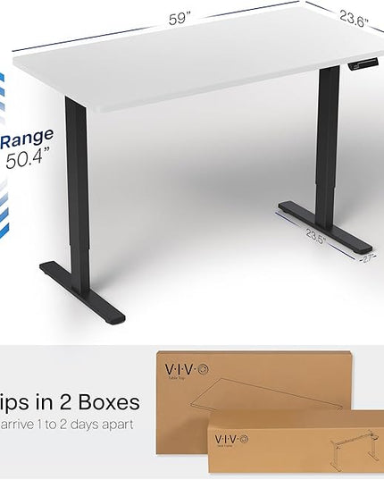 VIVO Electric 60 x 24 in Dual Motor Sit Stand Desk, Memory Height Adjustment, 2B Series, White Top Black Frame, DESK-KIT-2B6W
