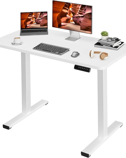 One-Piece Standing Desk 47 x 24 Inches, Small Adjustable Height Desk, Electric Sit Stand Desks Home Office Computer Workstation, White