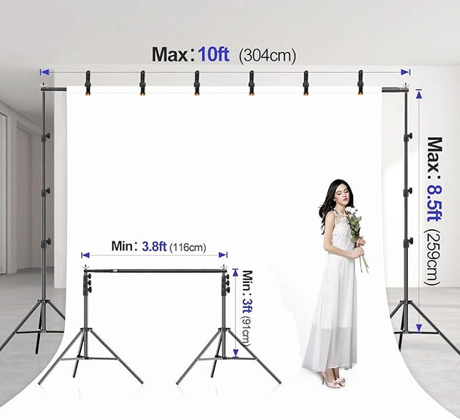 EMART 10x8.5FT Backdrop Stand, Photo Video Studio Adjustable&Lockable Heavy Duty Background Support System Kit with 6 Backdrop Clamps, 2 Sandbag and Carry Bag for Photography, Parties, Wedding, Video