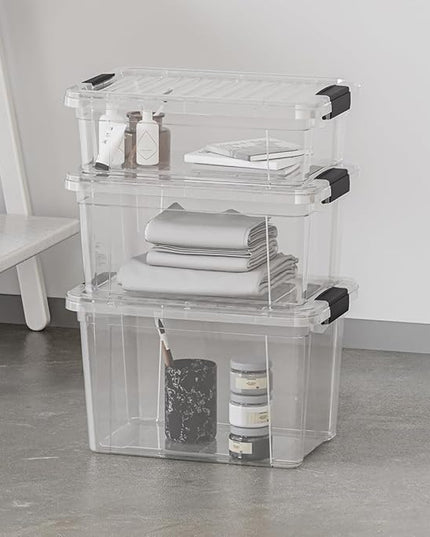 Superio Clear Storage Boxes with Lids, 3.5 Quart Plastic Container Bins for Organizing, Stackable Crates, BPA Free, Non Toxic, Odor Free, Organizers for Home, Office and Dorm, 6 Pack