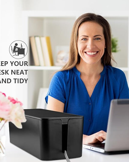 Cable Management Box - Large Cable Organizer Box to Hide Wires & Power Strips, TV & Desk Computer Wires, Cord Organizer Box for Home & Office, Black