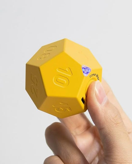 Mini 12 Sided Cube Timer, 11 Preset Times Pomodoro Timer for Enhanced Productivity. Ideal for ADHD Management, Workout, Study & Kitchen Cooking. Easy to Use (Yellow)