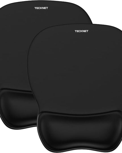 TECKNET 2 Pack Gel Mouse Pad with Wrist Rest, Ergonomic Office Mousepad with Wrist Support - Non-Slip & Smooth Surface Comfortable Desk Accessories Mat for Office, Gaming and Study - Charcoal Black