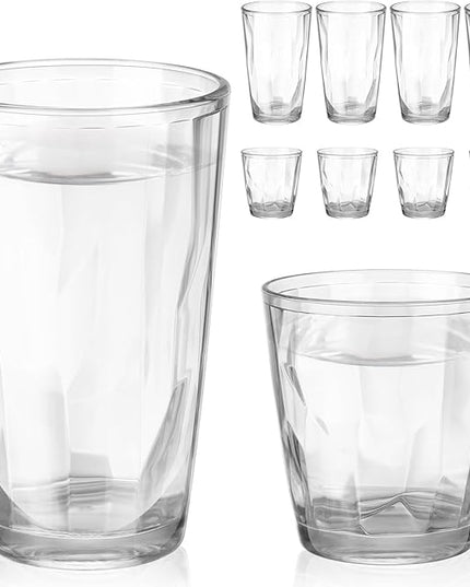 Set of 8 Plastic Drinking Glasses 16 Oz and 10 Oz Reusable Plastic Tumblers Acrylic Tall and Short Unbreakable Water Cups for Indoor Outdoor Home Picnic Party(Clear)
