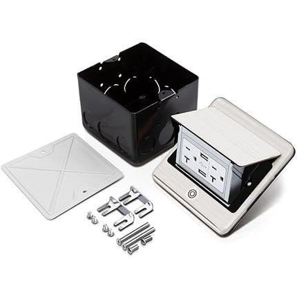 Vagueior Recessed Floor Electrical Outlet Kit,Waterproof Electrical Outlet Covcer Box,Hidden 4.8A USB+20A Tamper-Resistant Receptacle Outlet with Slow Elastic Damping，ETL Certified,Stainless Steel