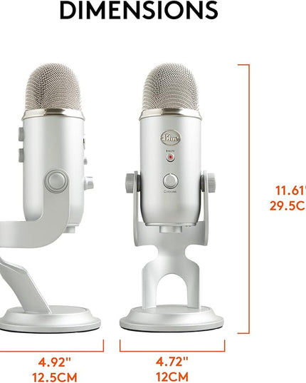 Logitech Creators Blue Yeti USB Microphone for Gaming, Streaming, Podcast, YouTube, Discord, PC, Studio Sound, Plug & Play-Silver